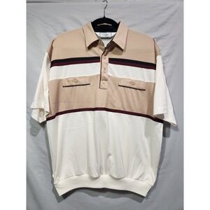 Classics by Palmland Chest Pocket 80s Banded Ribbed Polo Golf Shirt Preppy Large